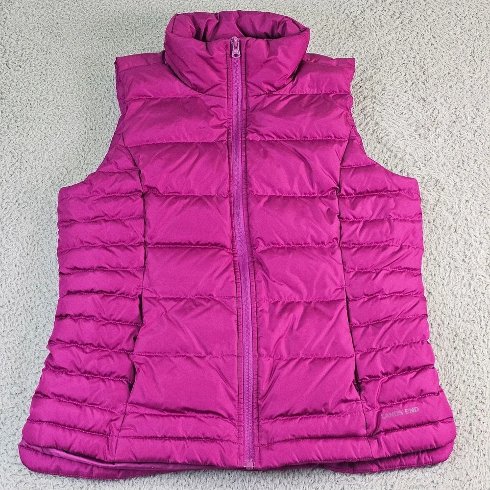 Lands' End Puffer Vest Womens Small 6-8 Pink Down Quilted Zip Winter Insulated